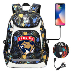 Florida Panthers Hockey League Backpack School Notebook Travel Bags With USB