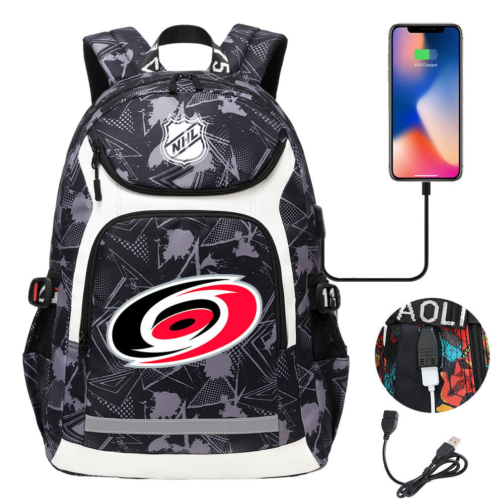 Carolina Hurricanes Hockey League Backpack School Notebook Travel Bags With USB