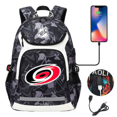 Carolina Hurricanes Hockey League Backpack School Notebook Travel Bags With USB
