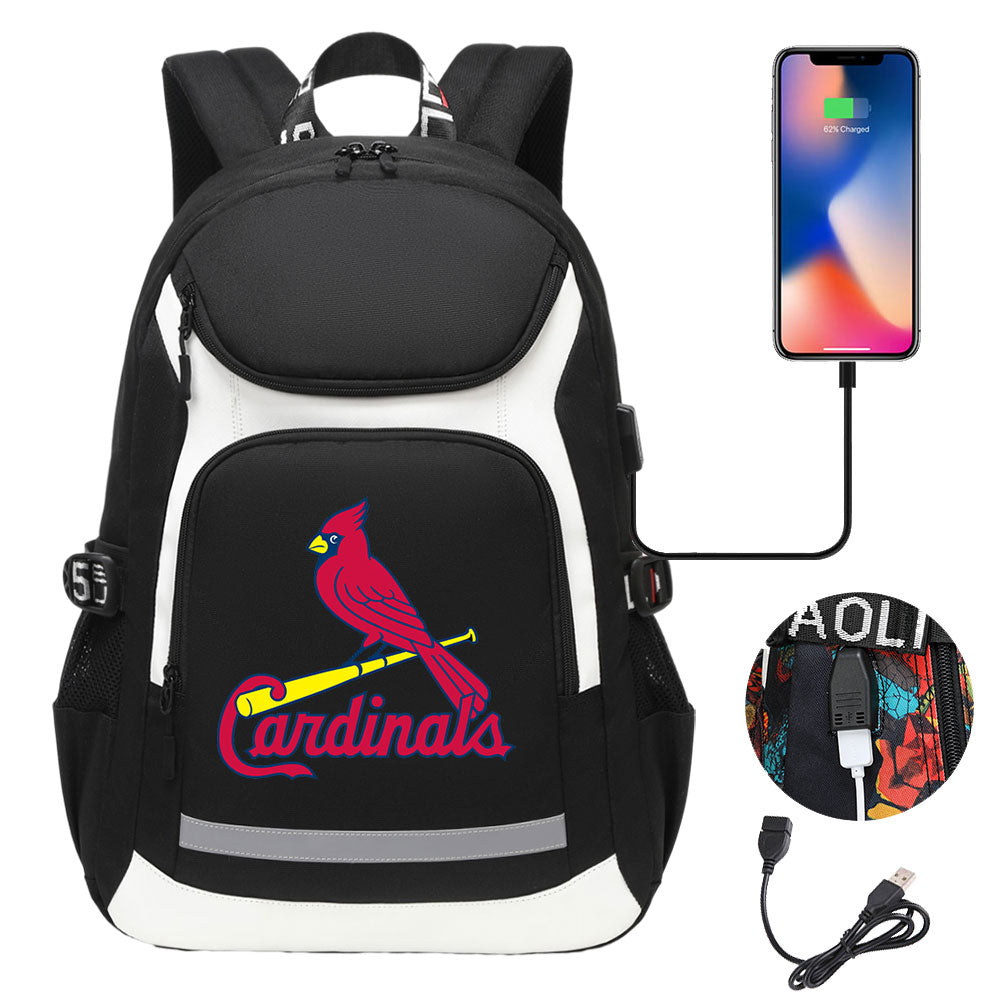 St Louis Cardinals Backpack School Notebook Travel Bags With USB