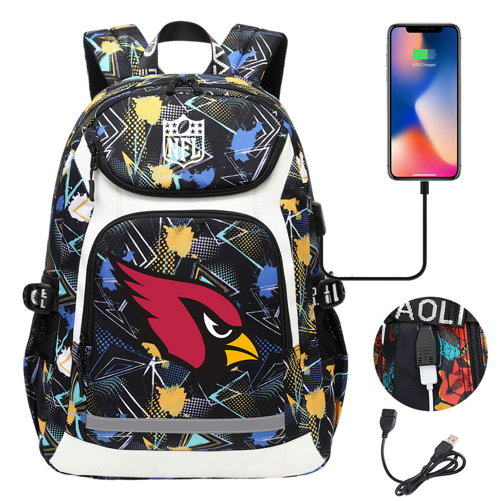 Arizona Cardinals Football Rugby Backpack School Notebook Travel Bags With USB