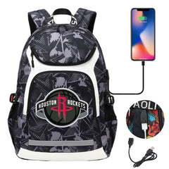 Houston Rockets Backpack School Notebook Travel Bags With USB