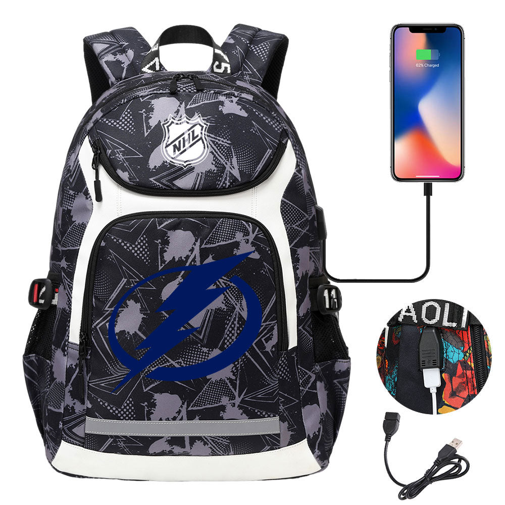 Tampa Bay Lightning Hockey League Backpack School Notebook Travel Bags With USB