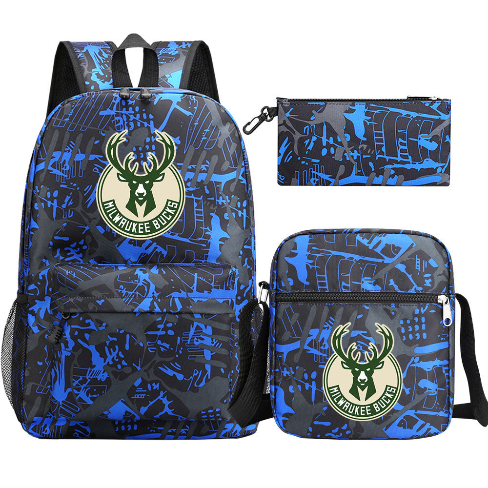 Milwaukee Bucks Basketball School Backpack Shoulder Bag Pencil Bags 3pcs Set