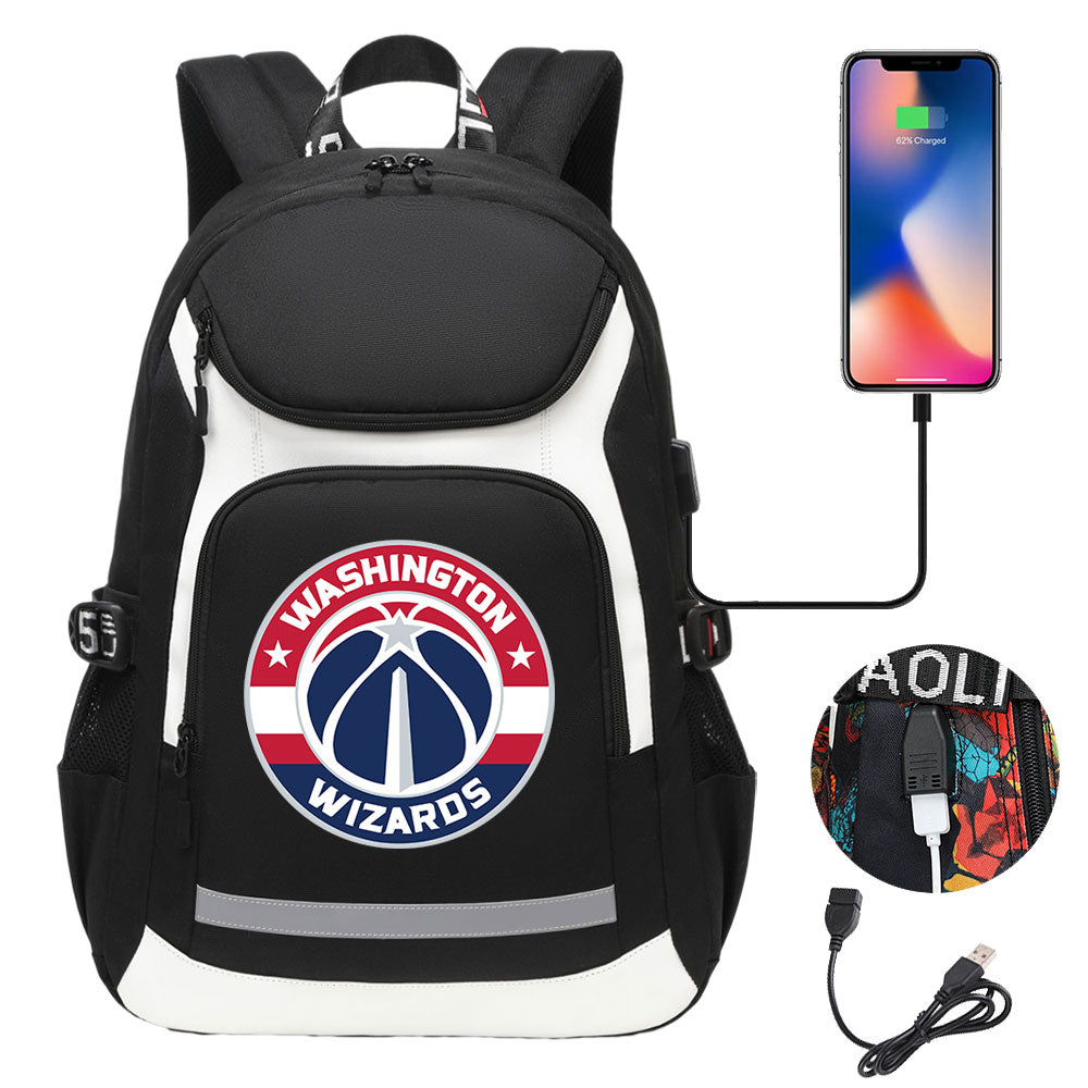 Washington Wizards Backpack School Notebook Travel Bags With USB