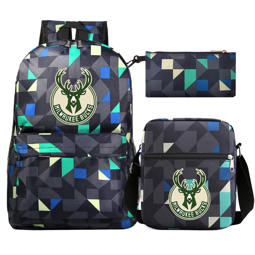 Milwaukee Bucks Basketball School Backpack Shoulder Bag Pencil Bags 3pcs Set