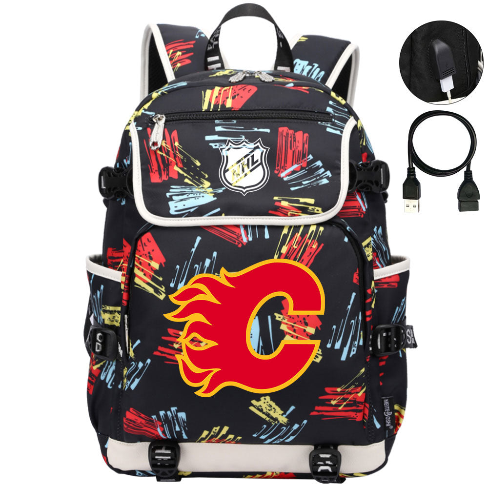 Calgary Flames Hockey League Backpack School Notebook Travel Bag