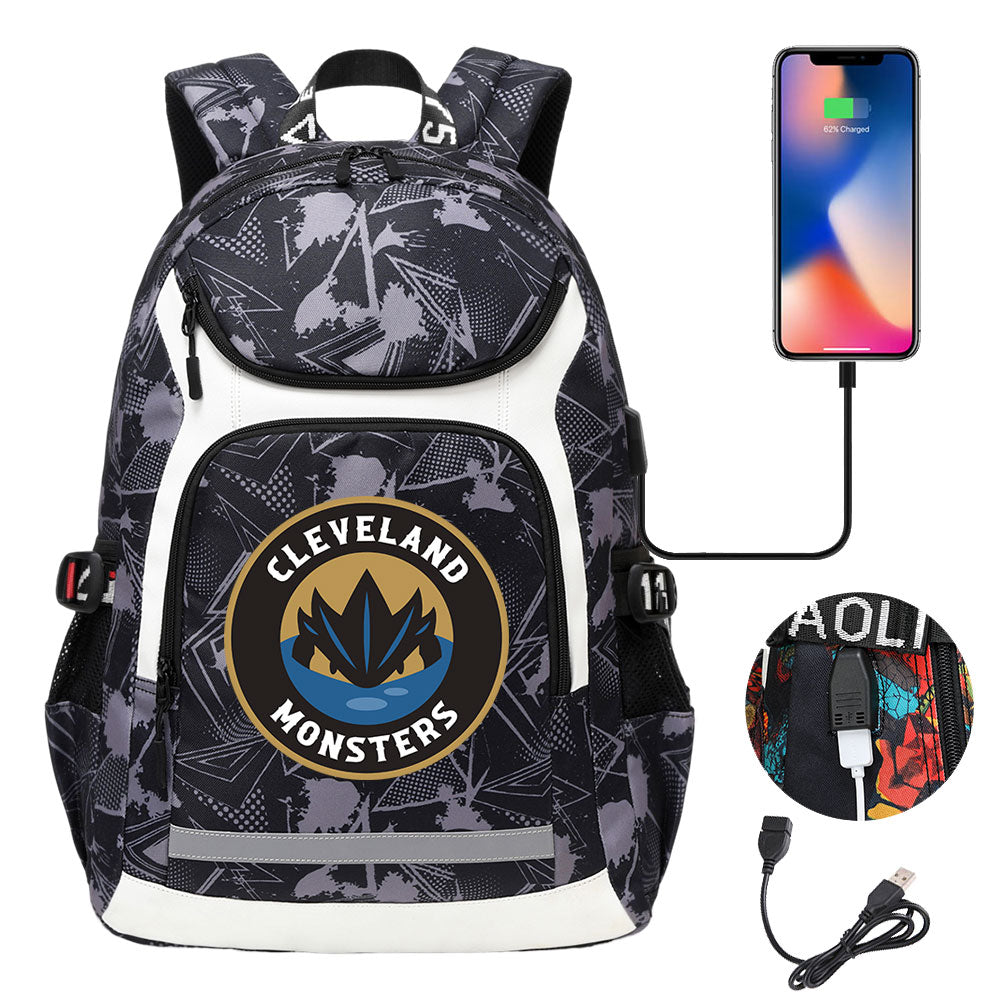Cleveland Monsters Hockey Backpack School Notebook Travel Bags With USB