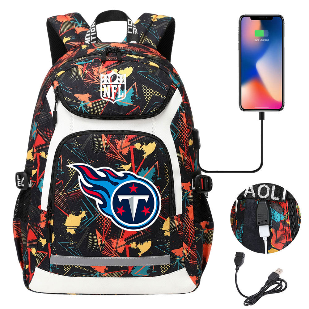 Tennessee Titans Football Rugby Backpack School Notebook Travel Bags With USB