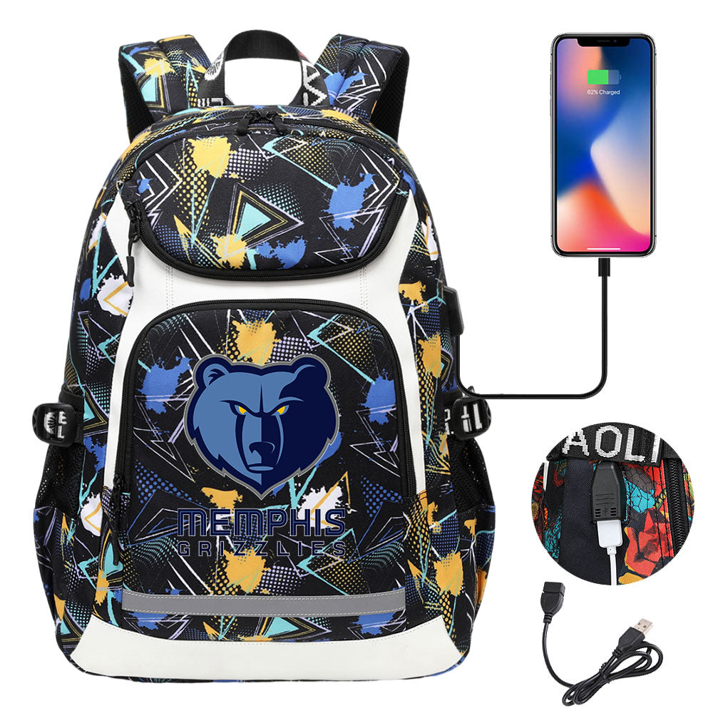 Memphis Grizzlies Backpack School Notebook Travel Bags With USB