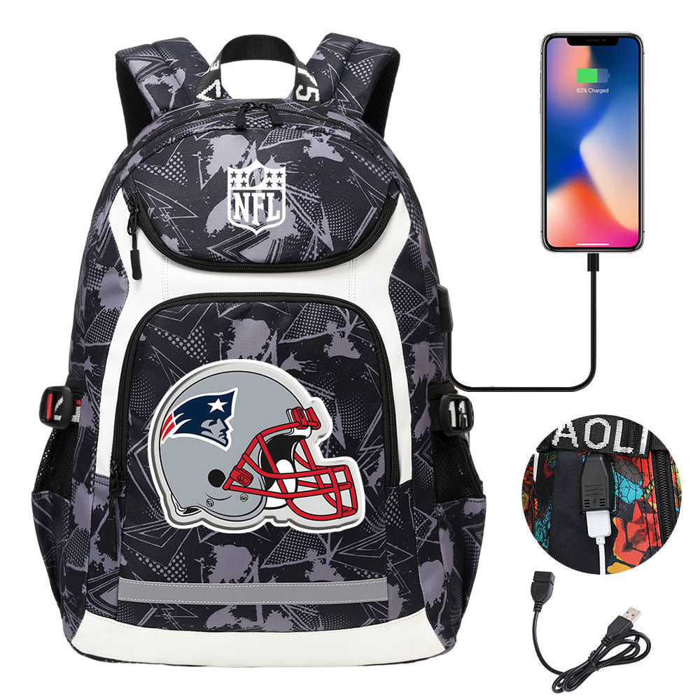 New England Patriots Football Rugby Backpack School Notebook Travel Bags With USB