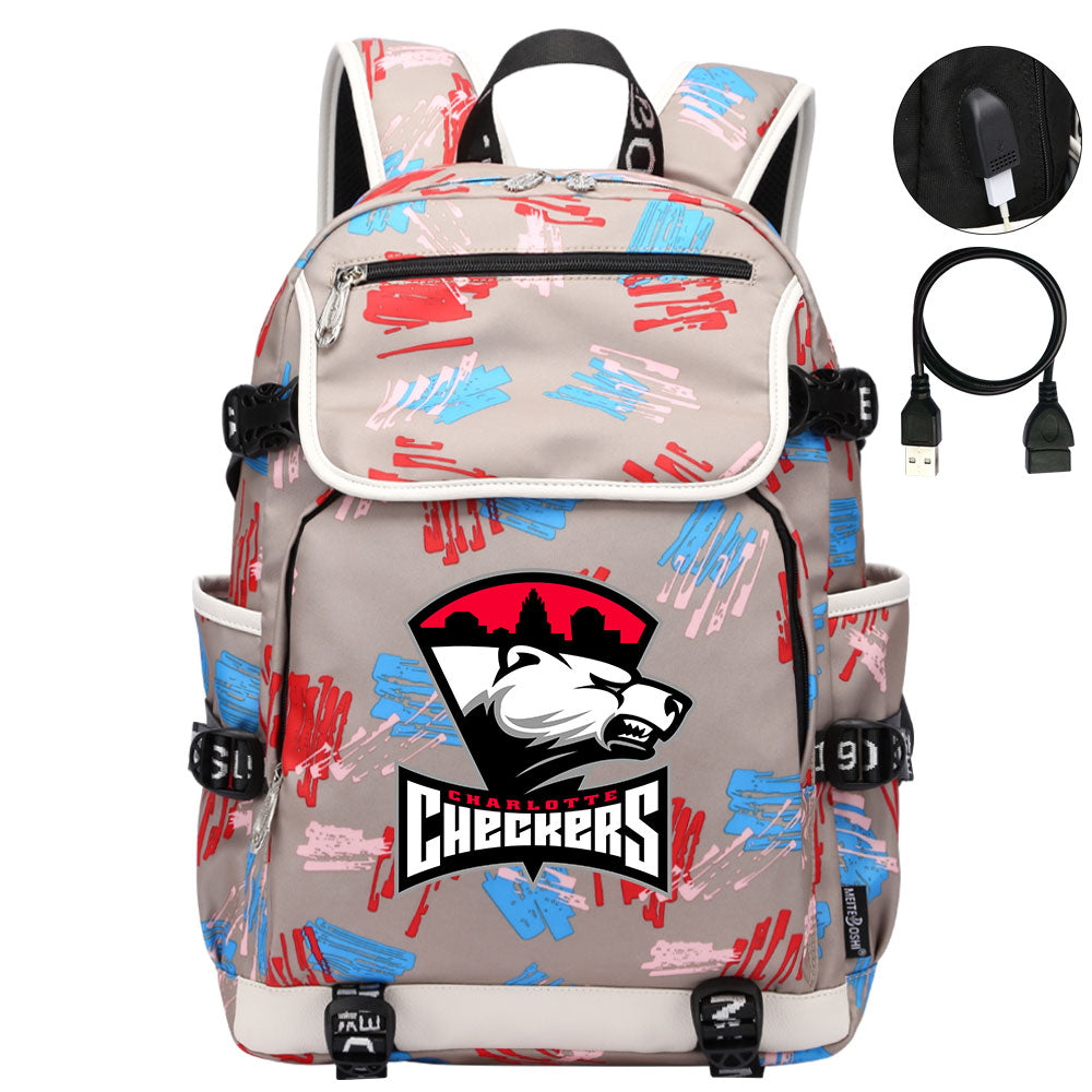 Charlotte Checkers Hockey League Backpack School Notebook Travel Bag
