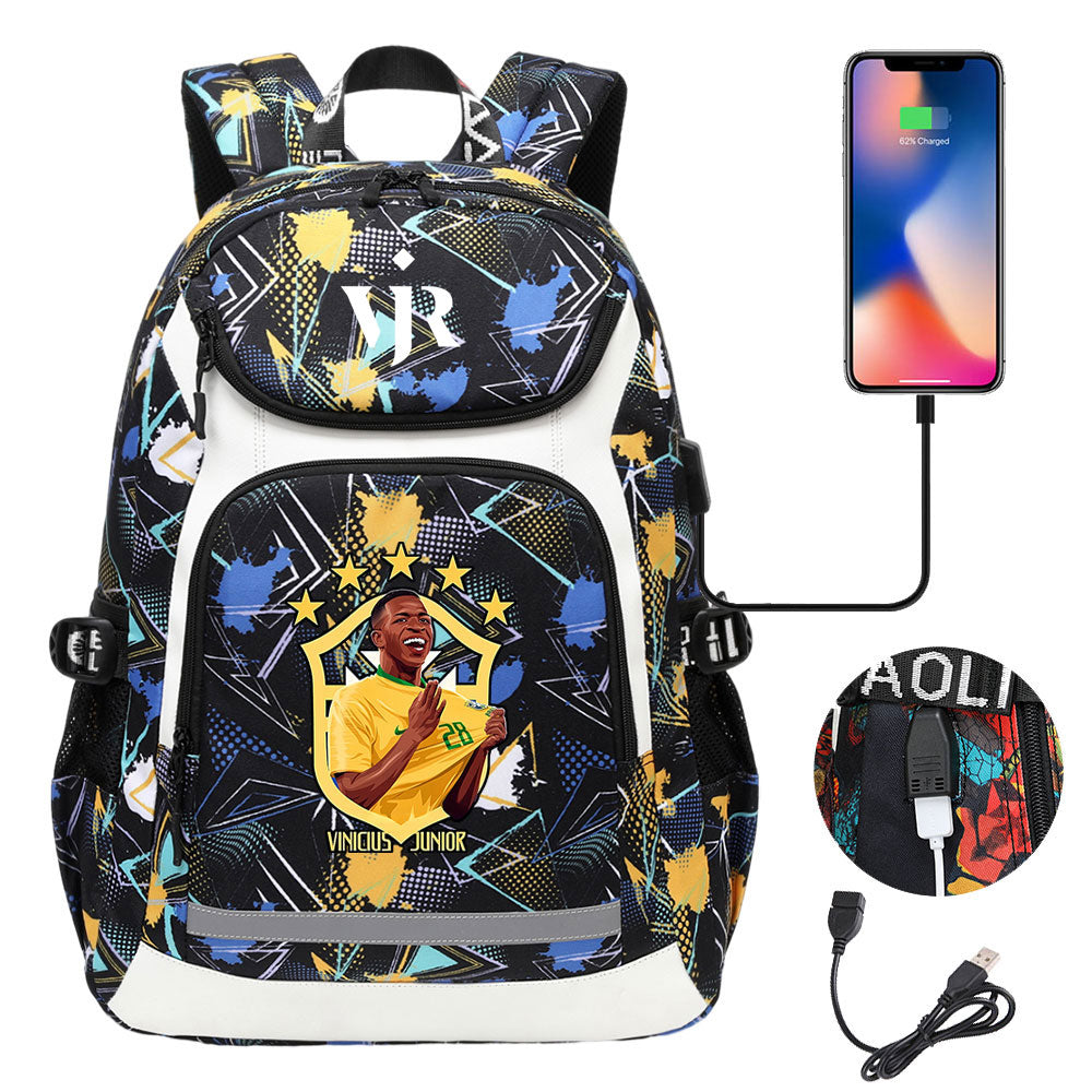 Vinicius Junior FC Backpack School Notebook Travel Bags With USB