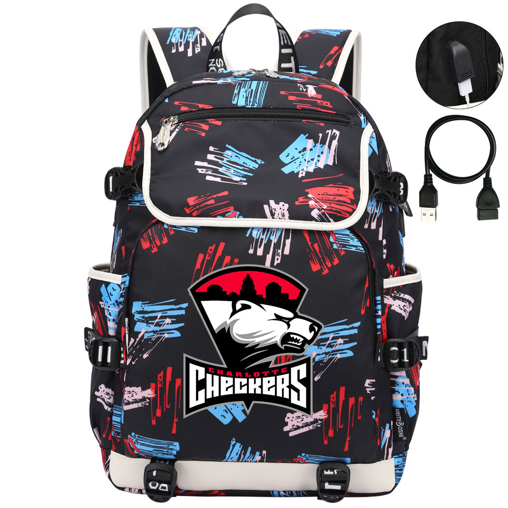 Charlotte Checkers Hockey League Backpack School Notebook Travel Bag