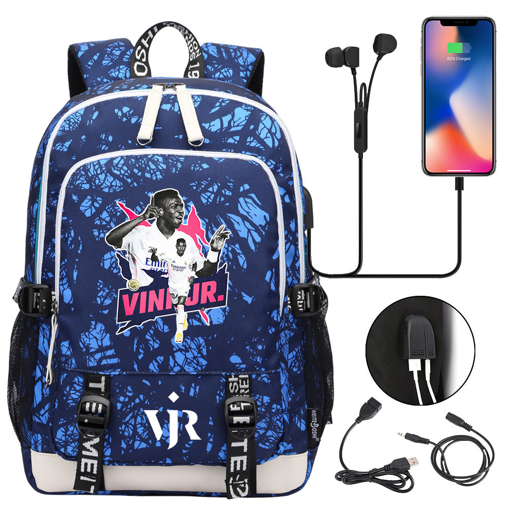 Vinicius Junior FC USB Charging Backpack School Note Book Laptop Travel Bags
