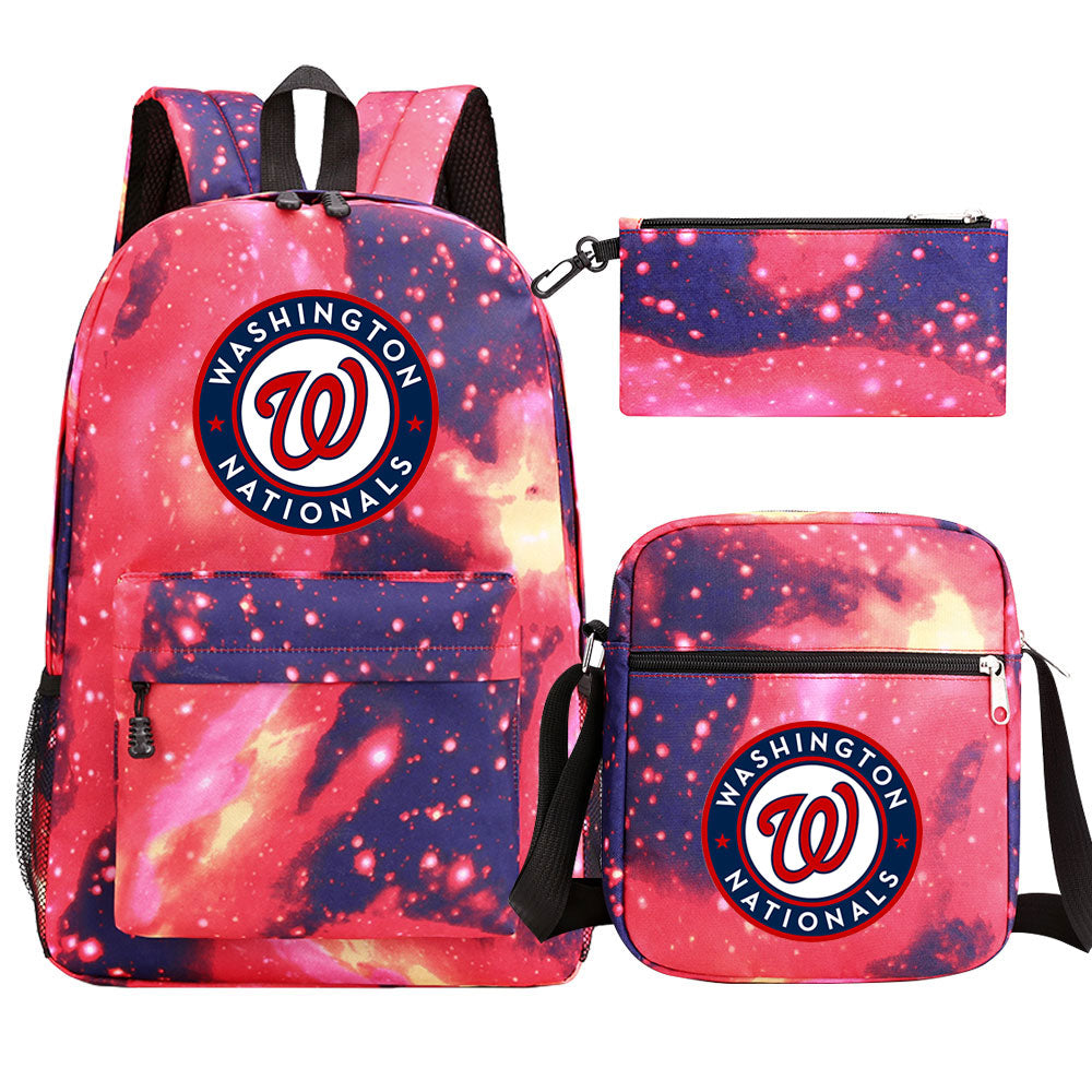 Washington Nationals Baseball School Backpack Shoulder Bag Pencil Bags 3pcs Set