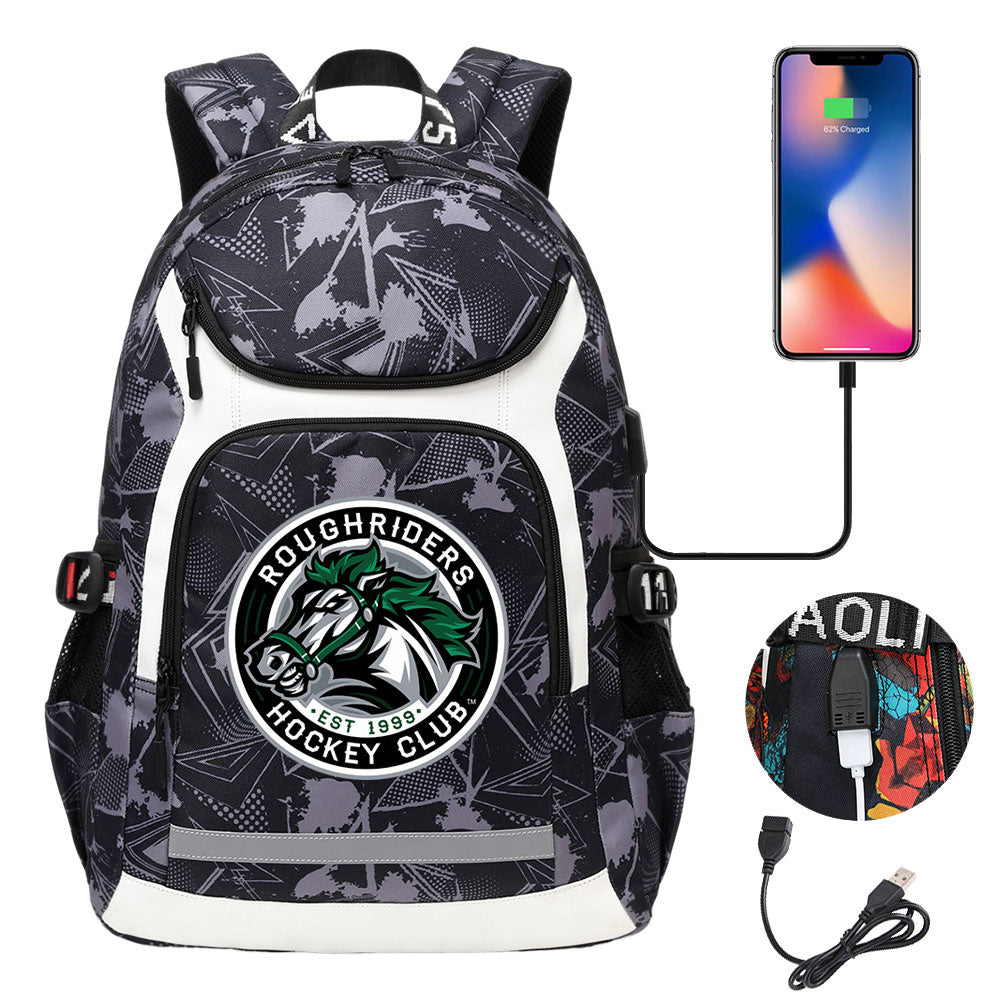 Roughriders Hockey  Backpack School Notebook Travel Bags With USB