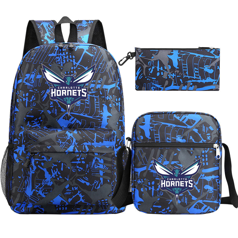 Charlotte Hornets Basketball School Backpack Shoulder Bag Pencil Bags 3pcs Set