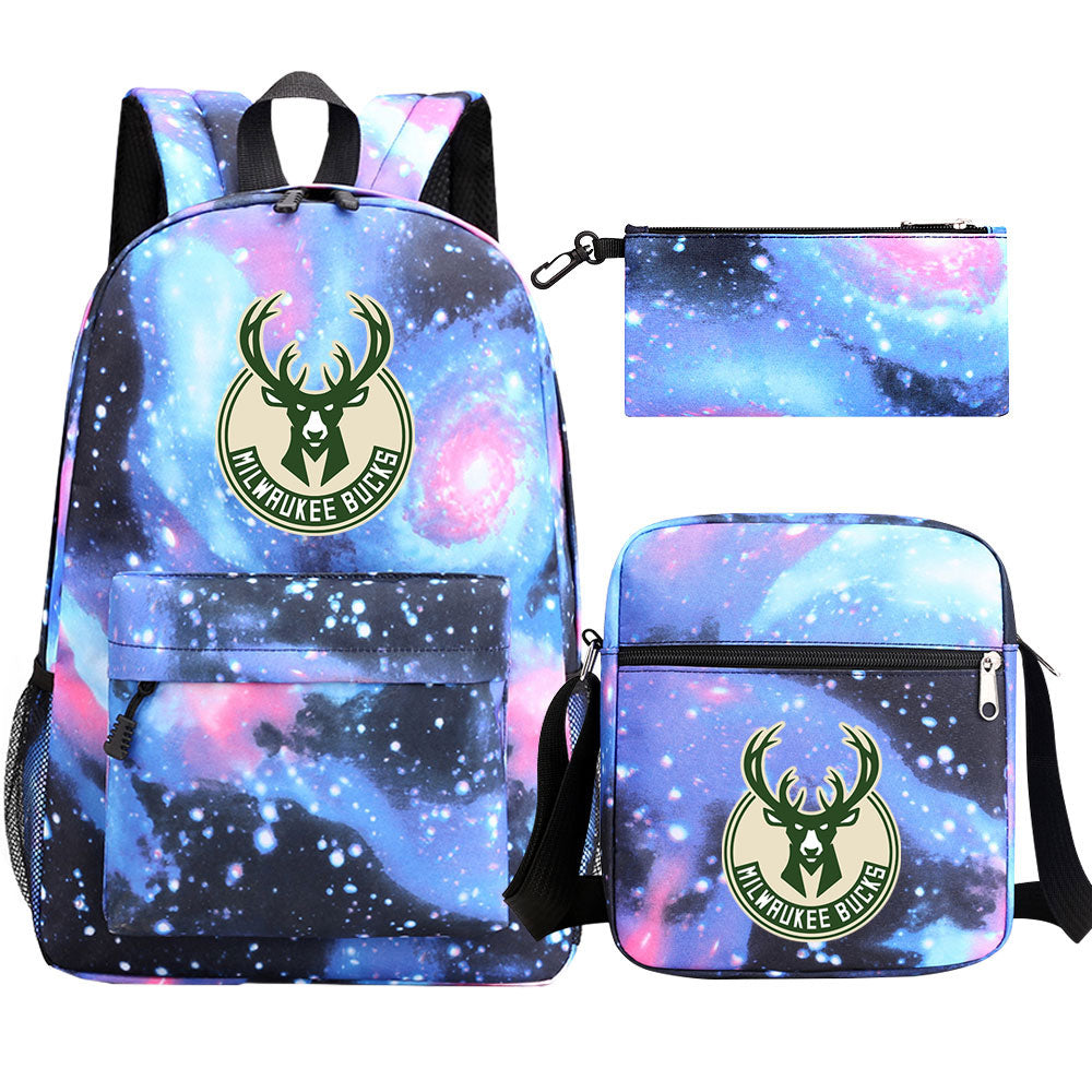 Milwaukee Bucks Basketball School Backpack Shoulder Bag Pencil Bags 3pcs Set