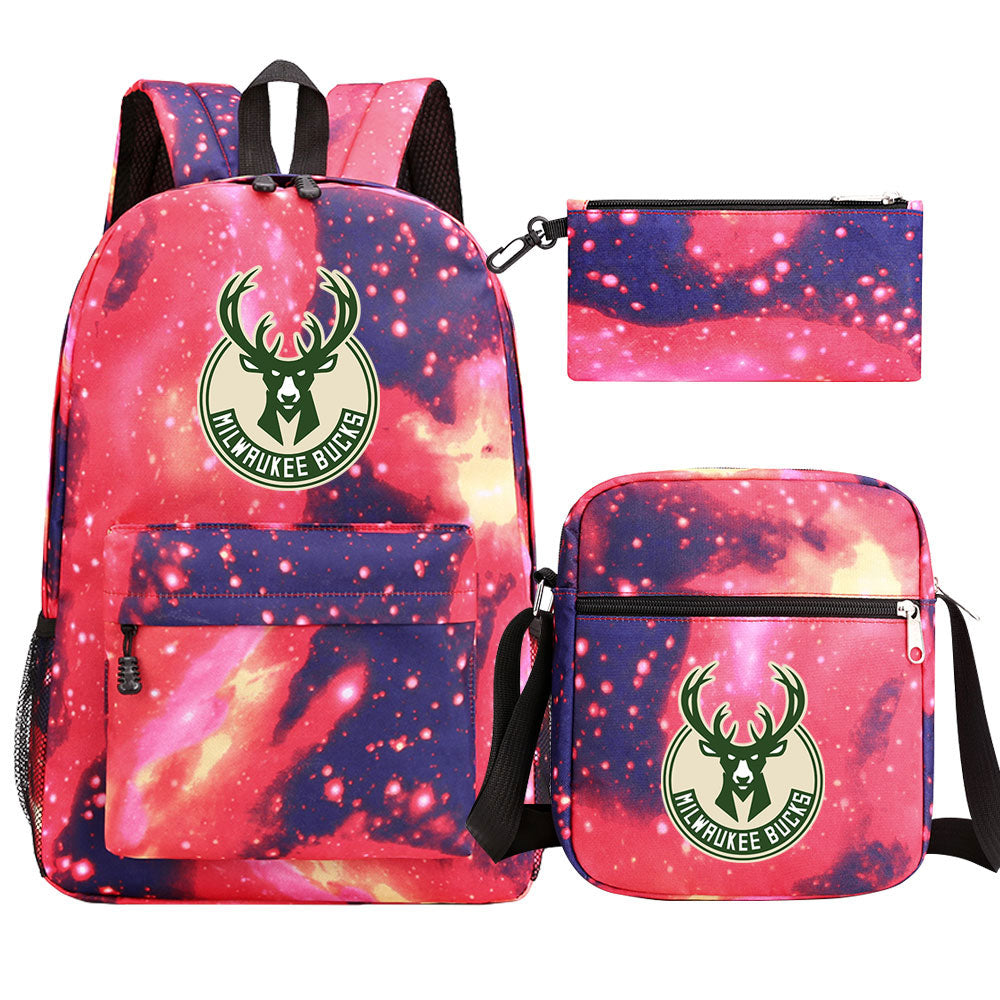 Milwaukee Bucks Basketball School Backpack Shoulder Bag Pencil Bags 3pcs Set