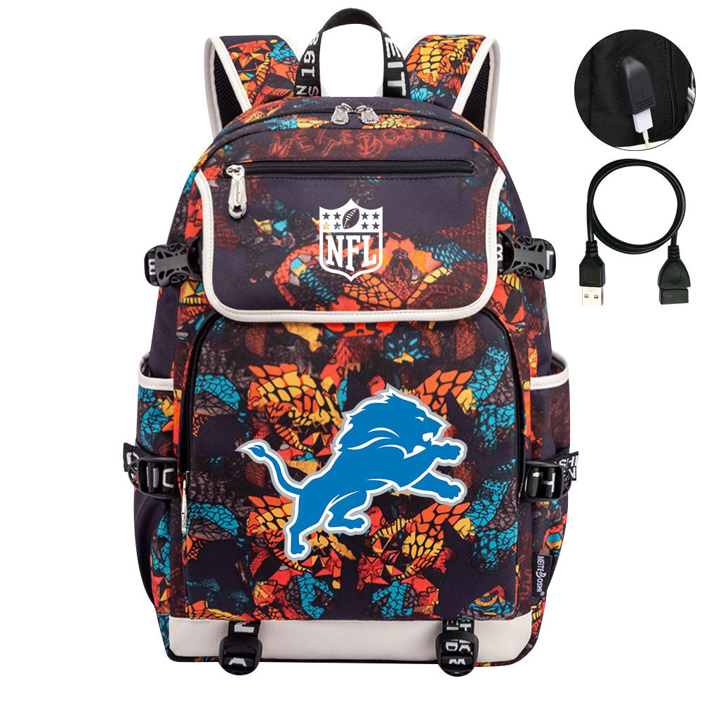 Detroit Lions Football Team Rugby Backpack School Notebook Travel Bag