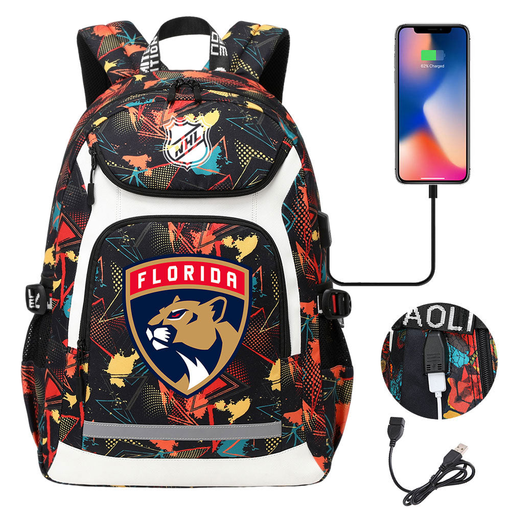 Florida Panthers Hockey League Backpack School Notebook Travel Bags With USB