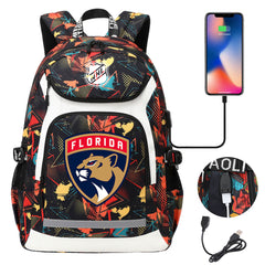 Florida Panthers Hockey League Backpack School Notebook Travel Bags With USB