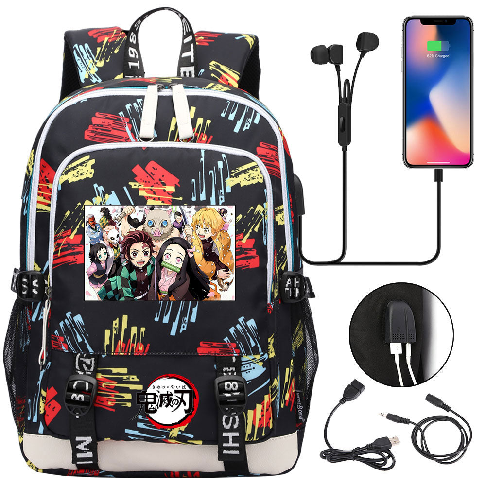 Demon Slayer Kimetsu No Yaiba USB Charging Backpack School Note Book Laptop Travel Bags