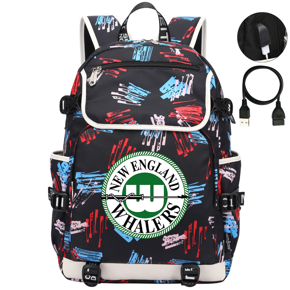 New England Whalers Hockey League Backpack School Notebook Travel Bag