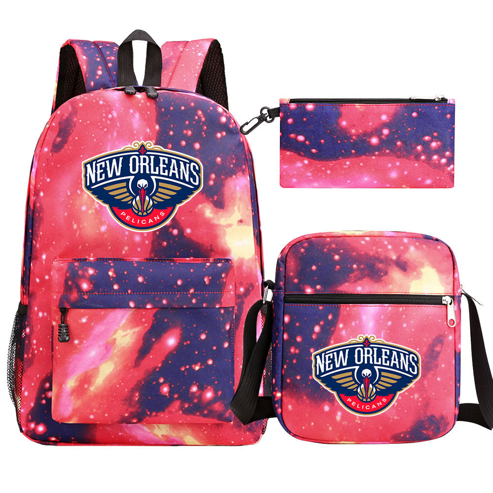 New Orleans Basketball School Backpack Shoulder Bag Pencil Bags 3pcs Set
