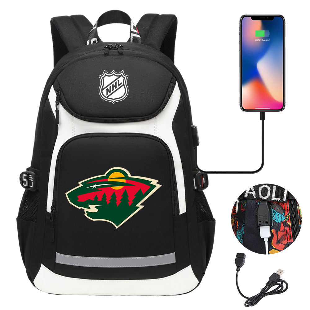 Minnesota Wild Hockey League Backpack School Notebook Travel Bags With USB
