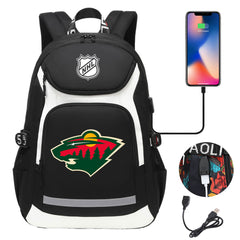 Minnesota Wild Hockey League Backpack School Notebook Travel Bags With USB