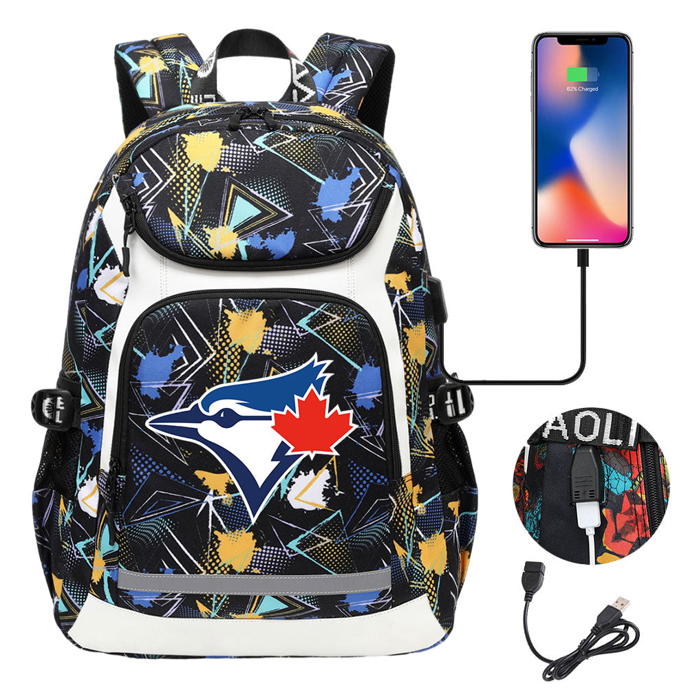 Toronto Blue Jays Backpack School Notebook Travel Bags With USB