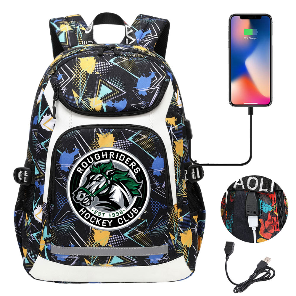Roughriders Hockey  Backpack School Notebook Travel Bags With USB