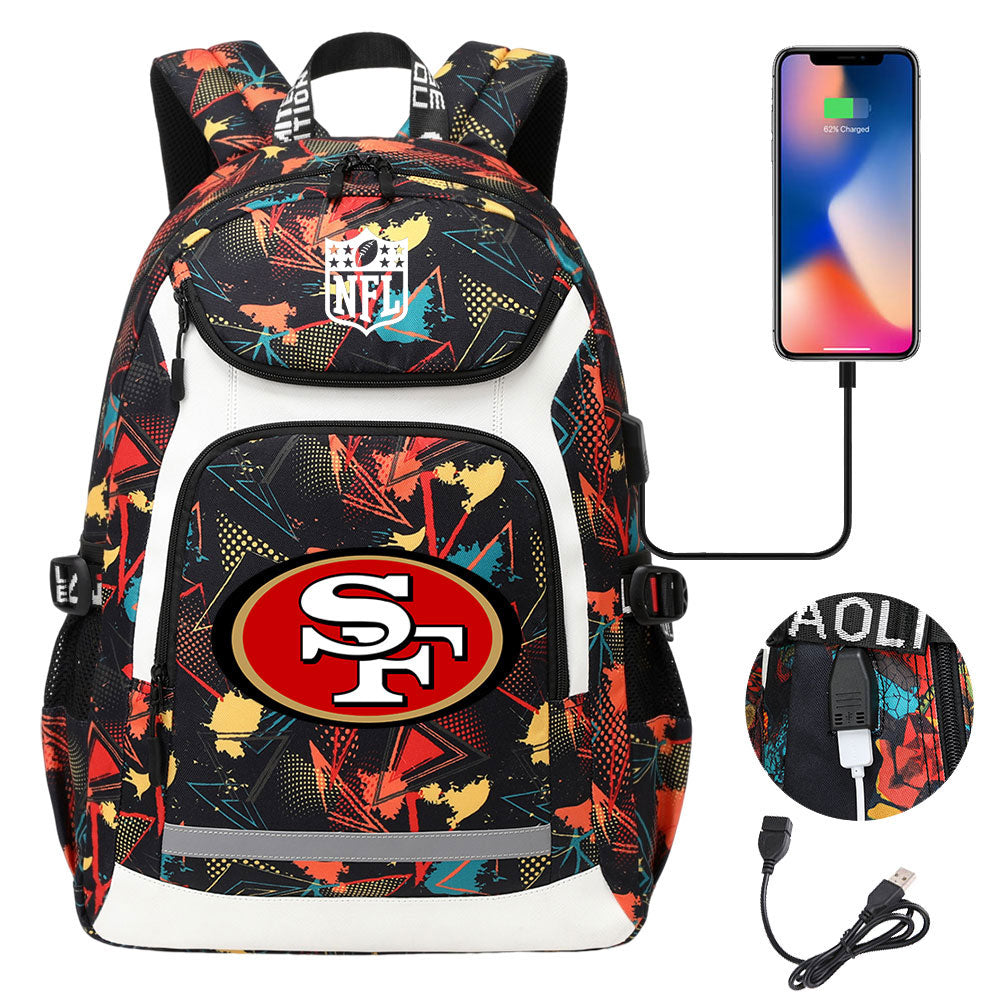 San Francisco 49ers Football Rugby Backpack School Notebook Travel Bags With USB