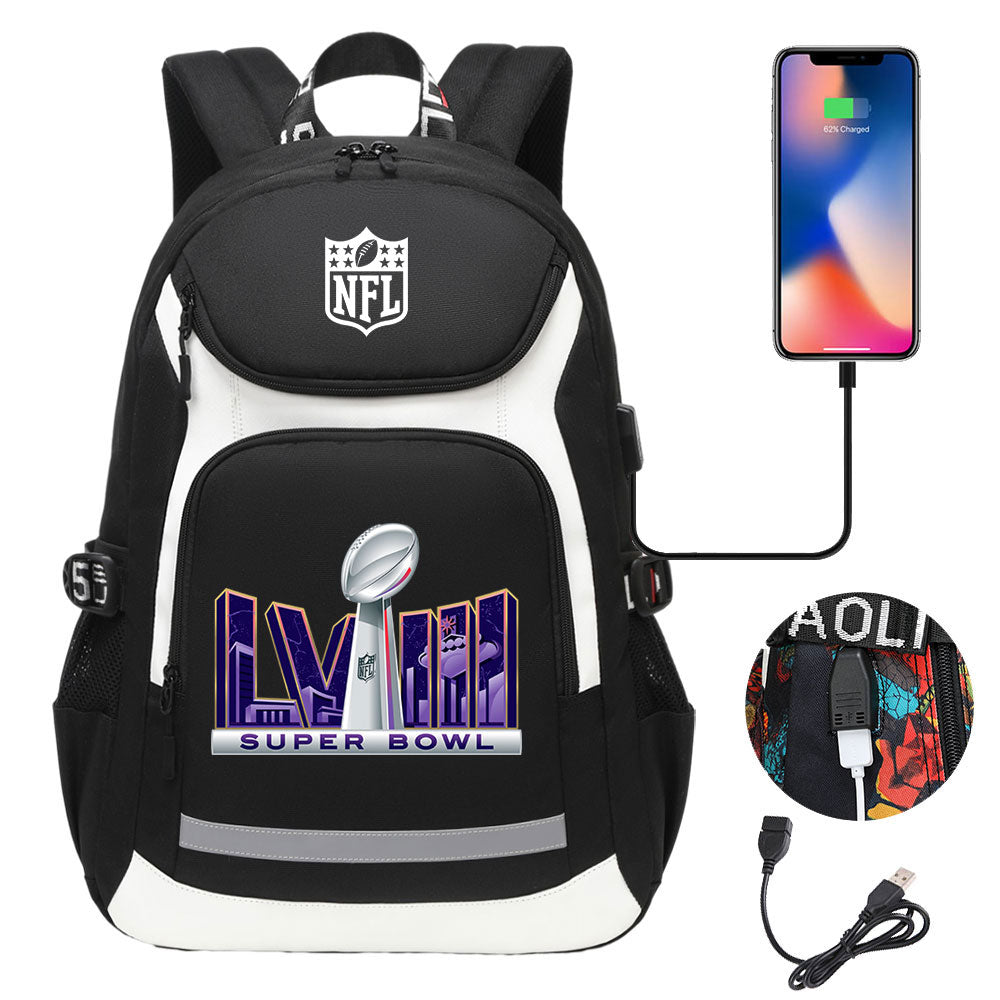 Football Team Rugby  Backpack School Notebook Travel Bags With USB
