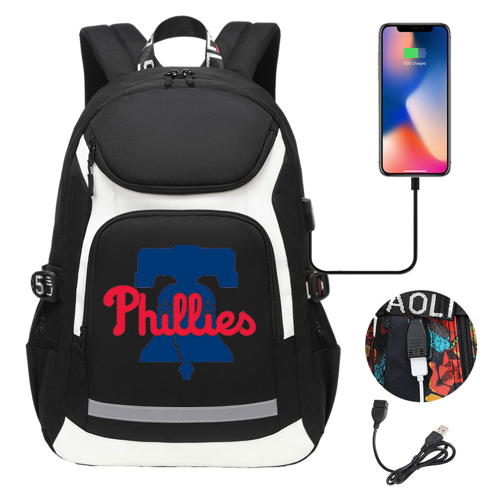 Philadelphia Phillies Backpack School Notebook Travel Bags With USB