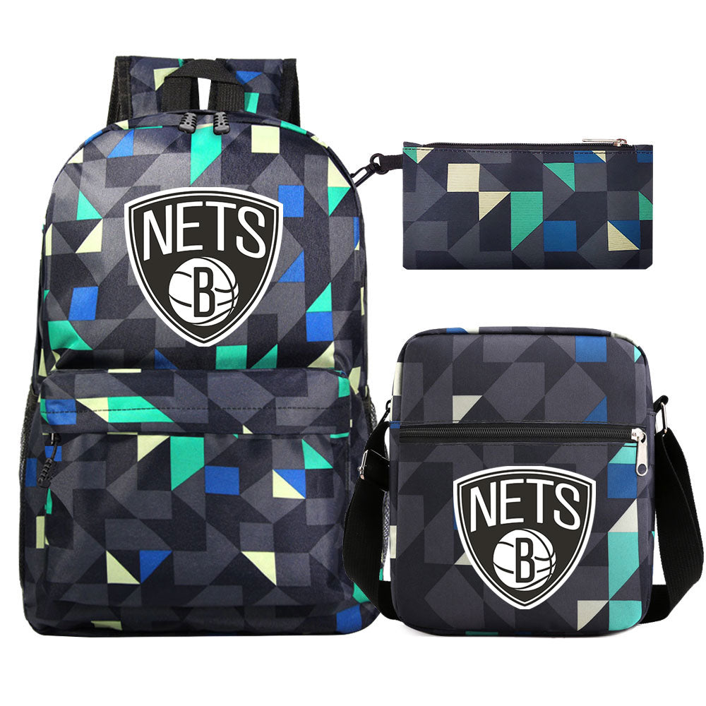 Brooklyn Nets Basketball School Backpack Shoulder Bag Pencil Bags 3pcs Set