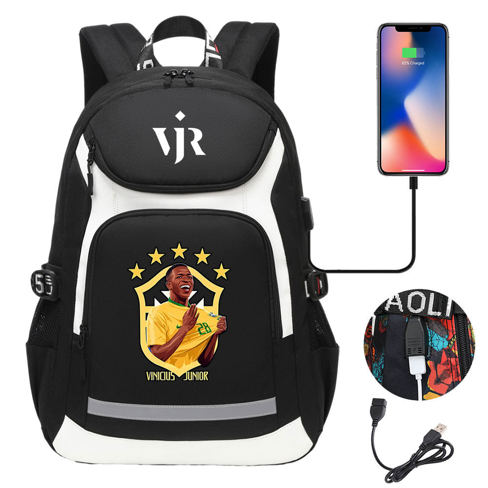 Vinicius Junior FC Backpack School Notebook Travel Bags With USB