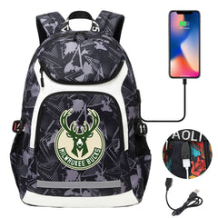 Milwaukee Bucks Backpack School Notebook Travel Bags With USB