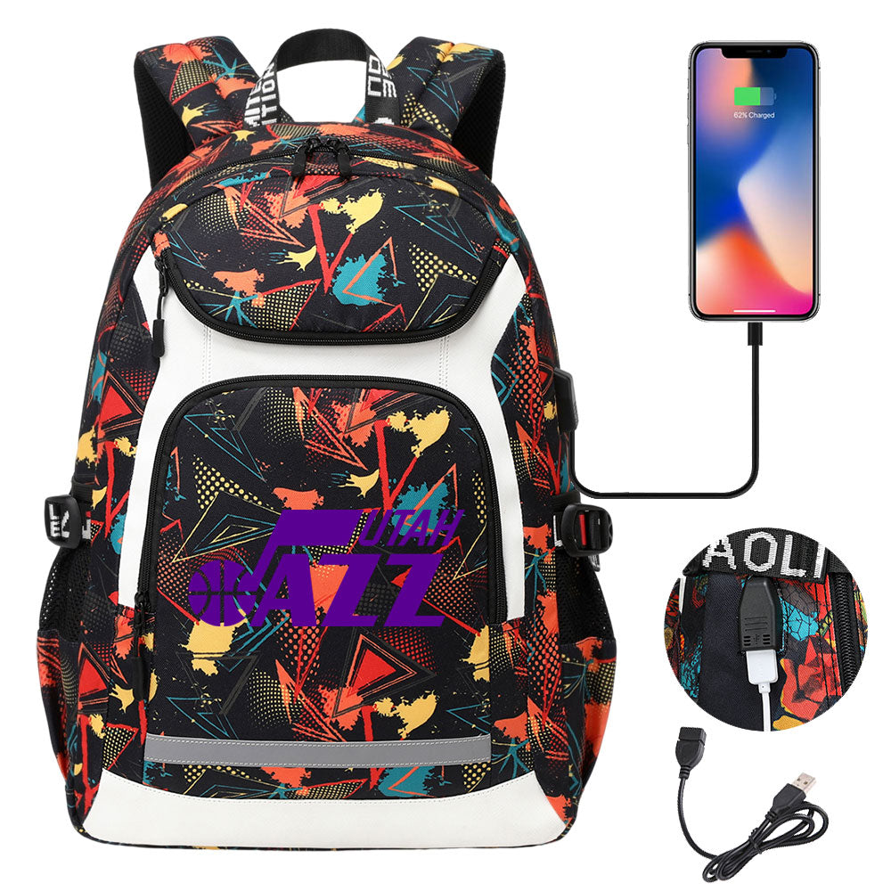 Utah Jazz Backpack School Notebook Travel Bags With USB