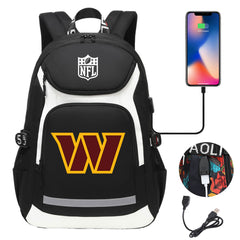 Washington Commanders Football Rugby Backpack School Notebook Travel Bags With USB