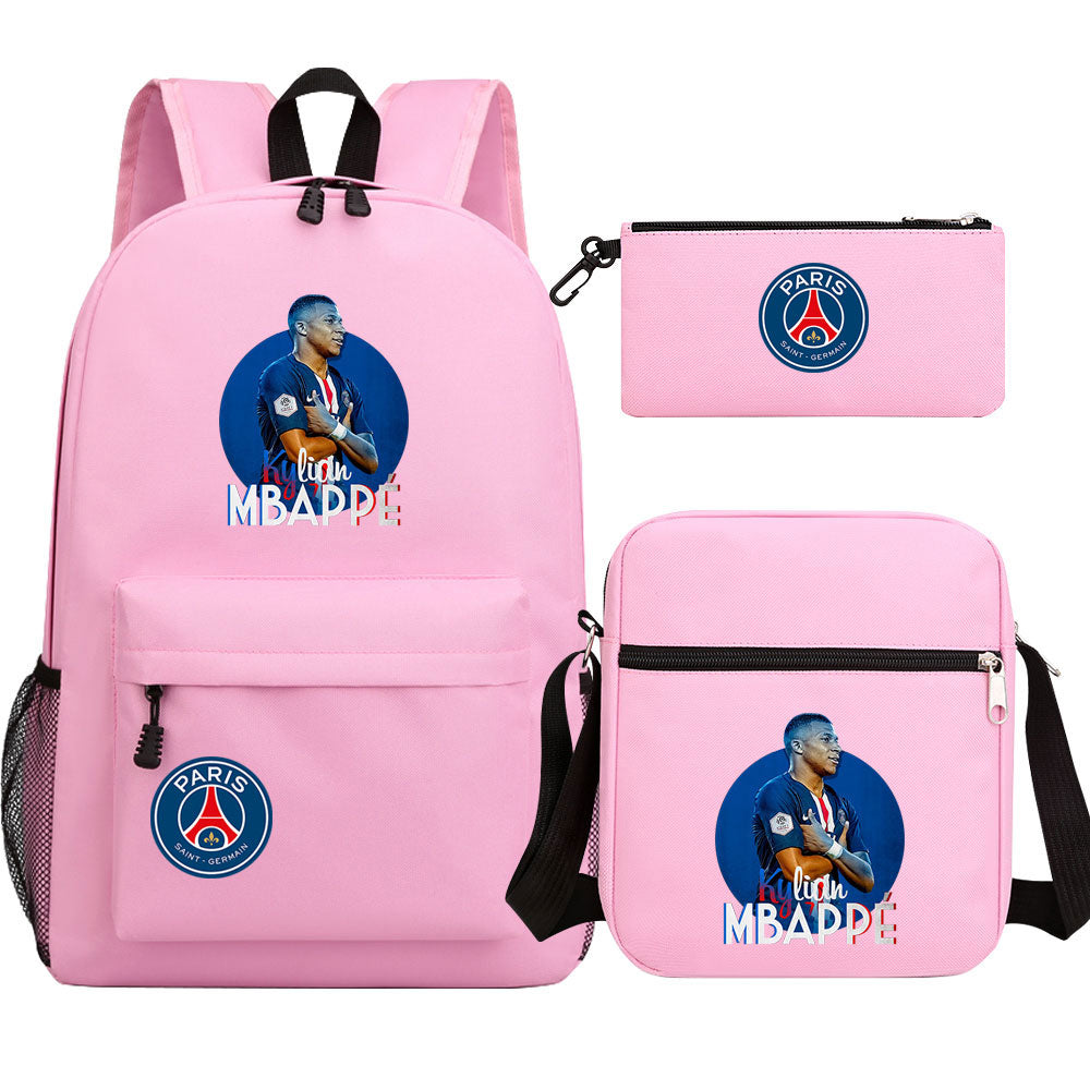 Mbappe Football Player Football Player School Backpack Shoulder Bag Pencil Bags 3pcs Set