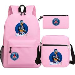 Mbappe Football Player Football Player School Backpack Shoulder Bag Pencil Bags 3pcs Set