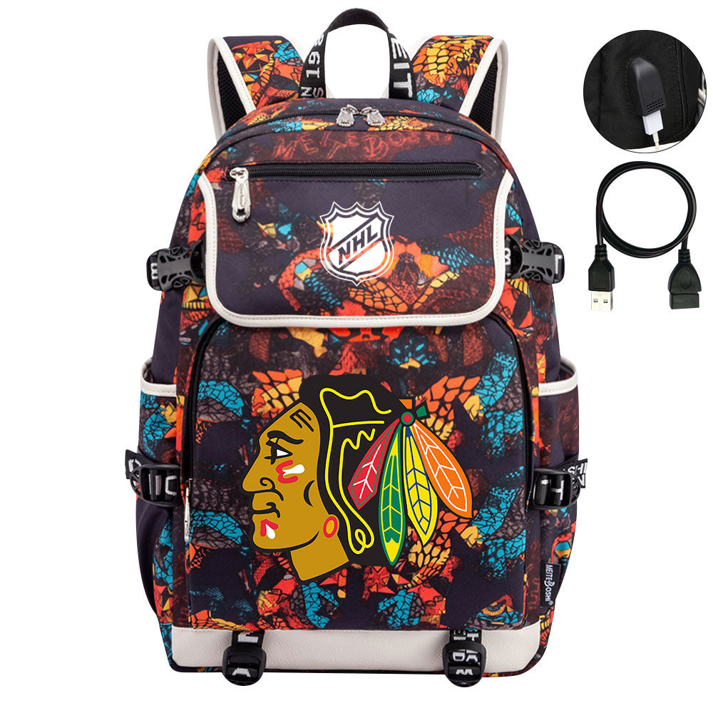 Chicago Blackhawks Hockey League Backpack School Notebook Travel Bag