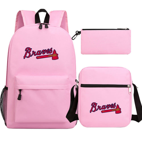 Atlanta Braves Baseball School Backpack Shoulder Bag Pencil Bags 3pcs Set