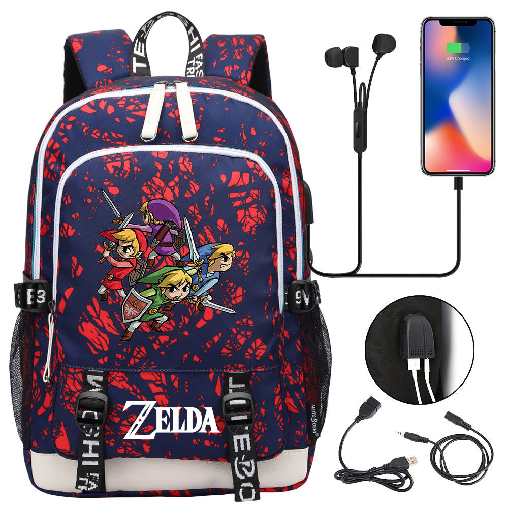 Zelda USB Charging Backpack School Note Book Laptop Travel Bags