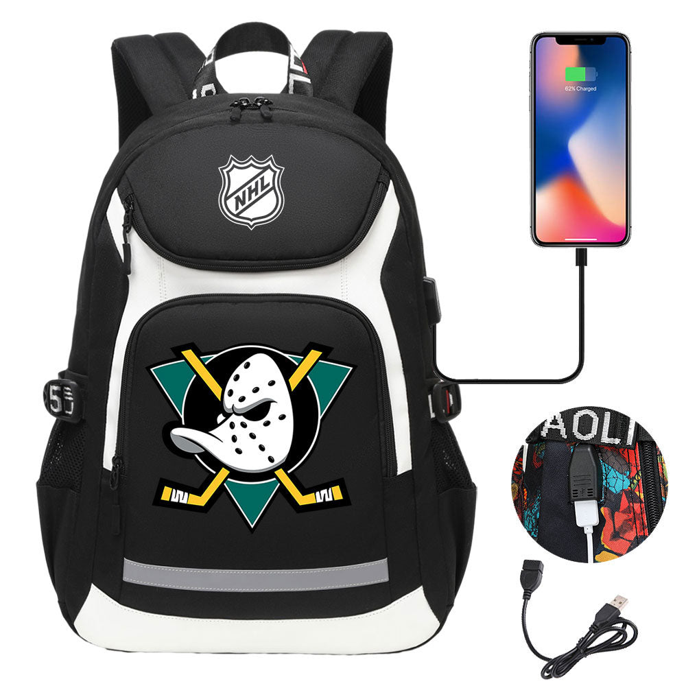 Anaheim Ducks Hockey League Backpack School Notebook Travel Bags With USB
