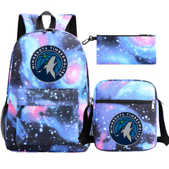 Minnesota Timberwolves Basketball School Backpack Shoulder Bag Pencil Bags 3pcs Set