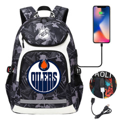 Edmonton Oilers Hockey League Backpack School Notebook Travel Bags With USB